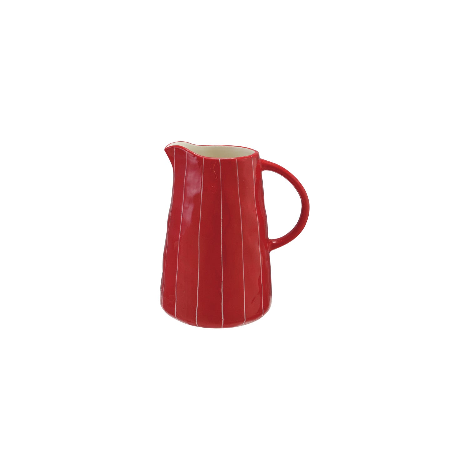 2 Quart Hand-Painted Stoneware Striped Organic Shaped Pitcher