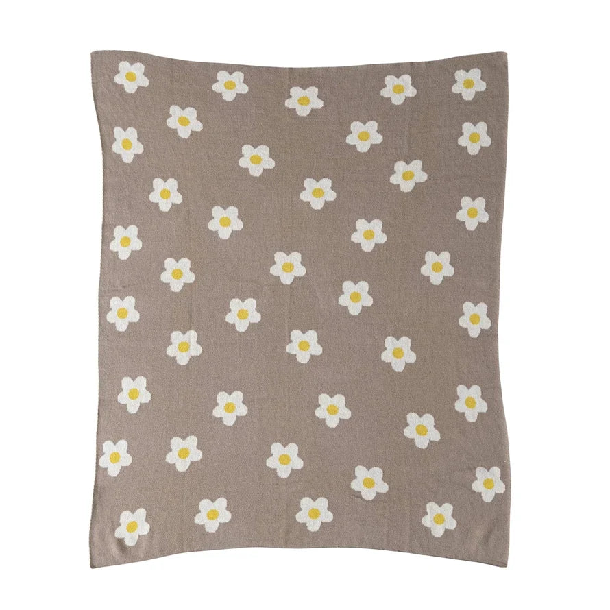 Cotton Knit Baby Blanket w/ Flowers