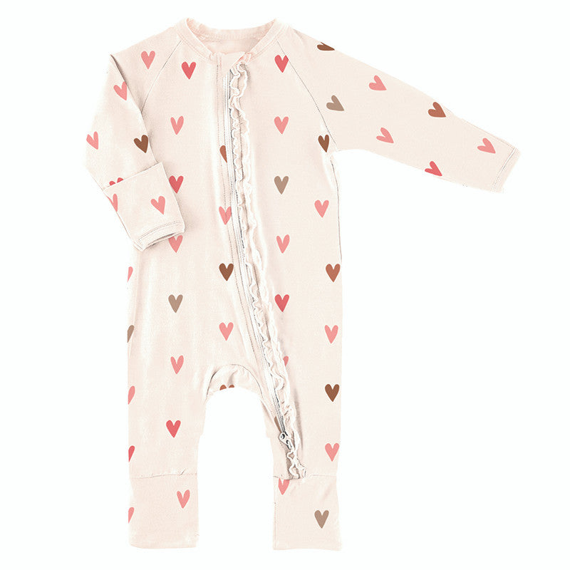 Cozy Romper with Ruffles - Mini Hearts