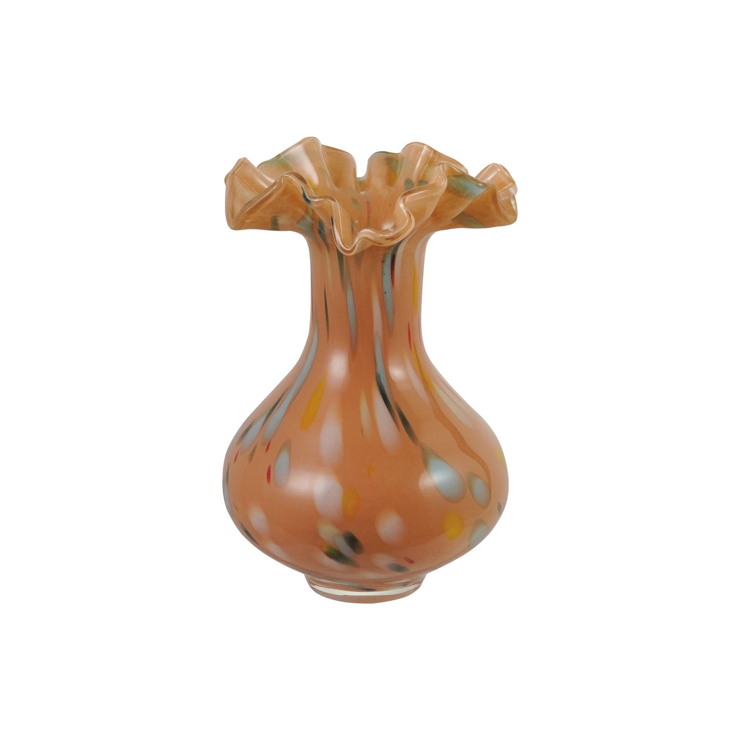 Hand-Blown Art Glass Ruffled Vase, Apricot
