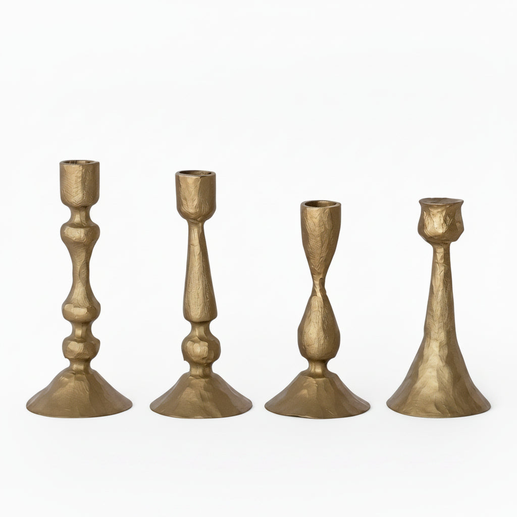 Hand-Forged Metal Taper Holder, Antique Gold Finish