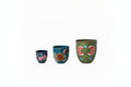 Hand-Painted Enameled Metal Planters with Flowers & Gold Rims