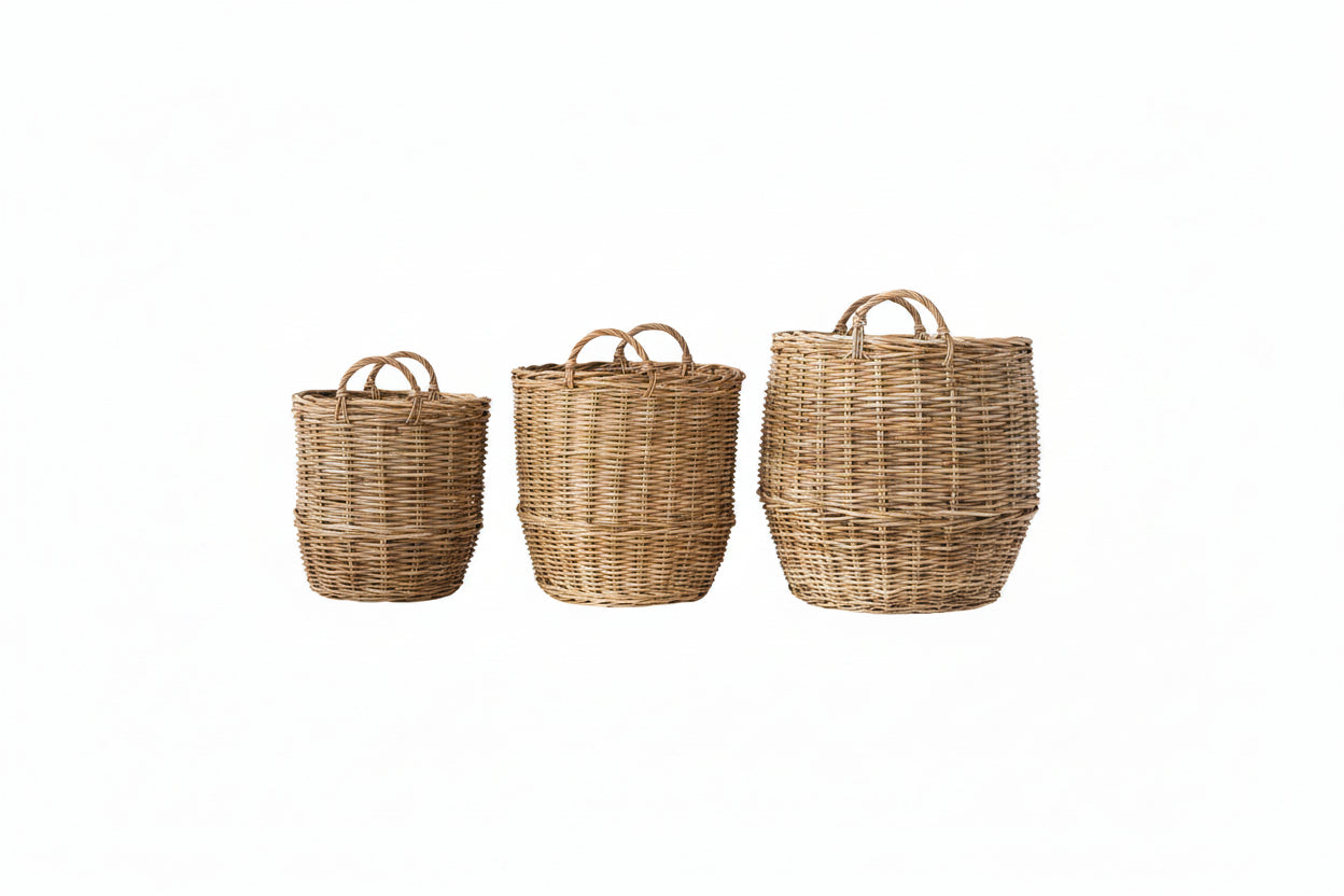 Hand-Woven Rattan Baskets with Handles