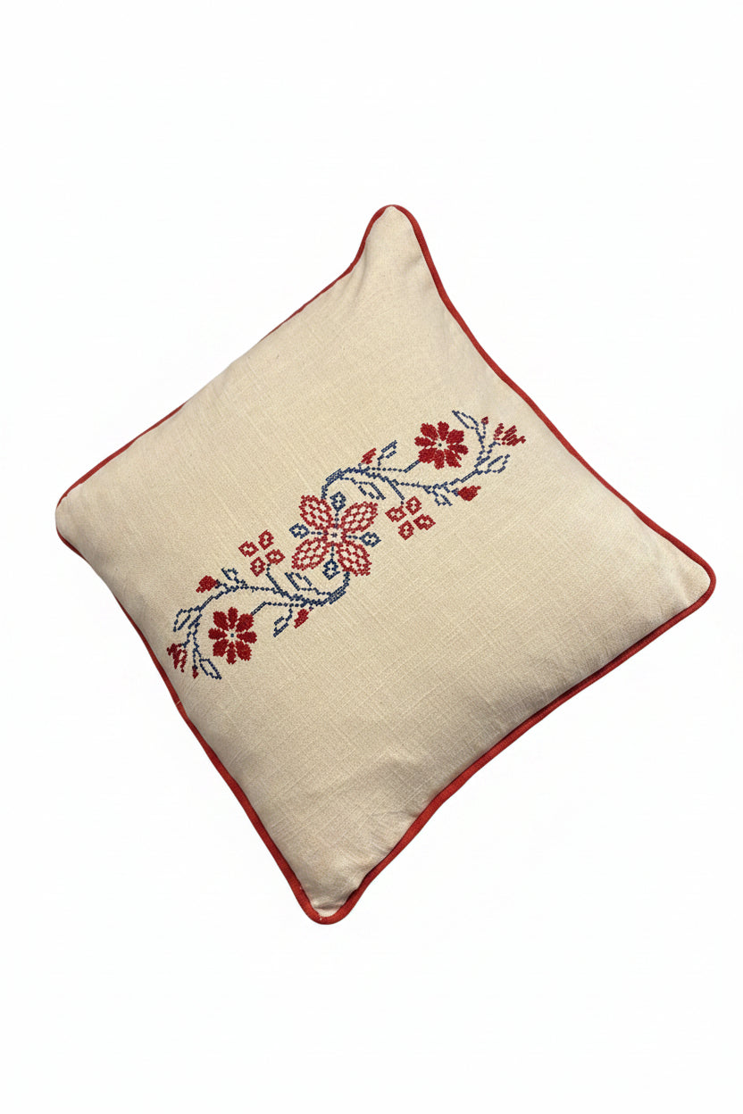 Cream with Red and Blue Florals Pillow