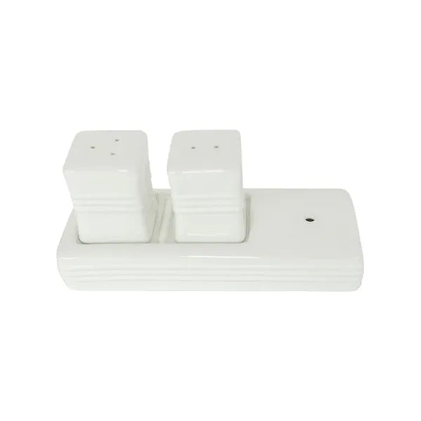 Salt and pepper shakers, pinstripes