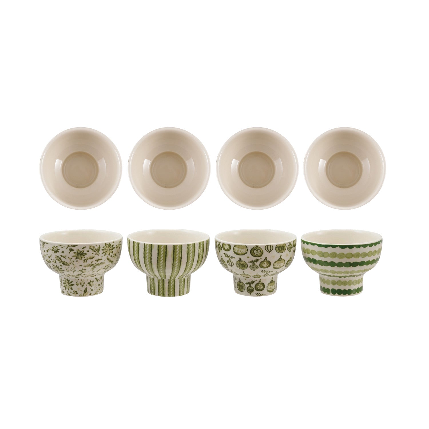 Stoneware Footed Bowl with Holiday Pattern, 4 Styles ©